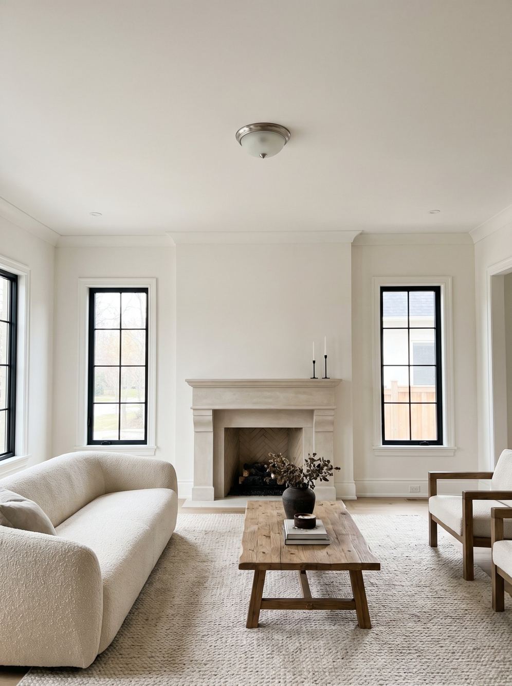 A room before, with a builder-grade light on the ceiling